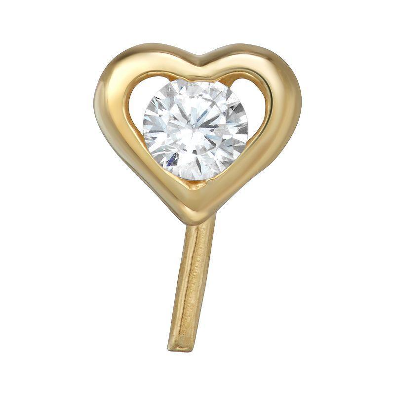 14K Gold Cubic Zirconia Heart Nose Stud, Womens, Yellow Product Image