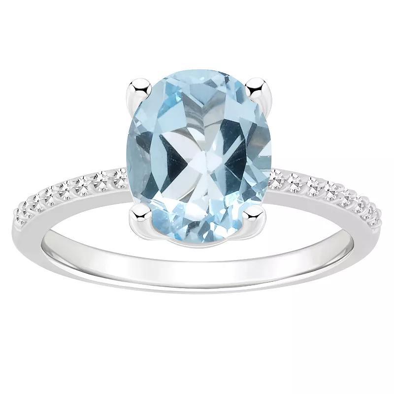 Alyson Layne Sterling Silver 10 mm x 8 mm Oval Gemstone & 1/10 Carat T.W. Diamond Ring, Womens, Blue Product Image