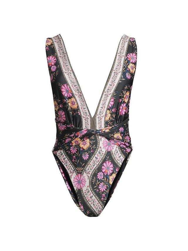 Agua Bendita Ellis Aguja Belted Floral One-Piece Swimsuit Product Image