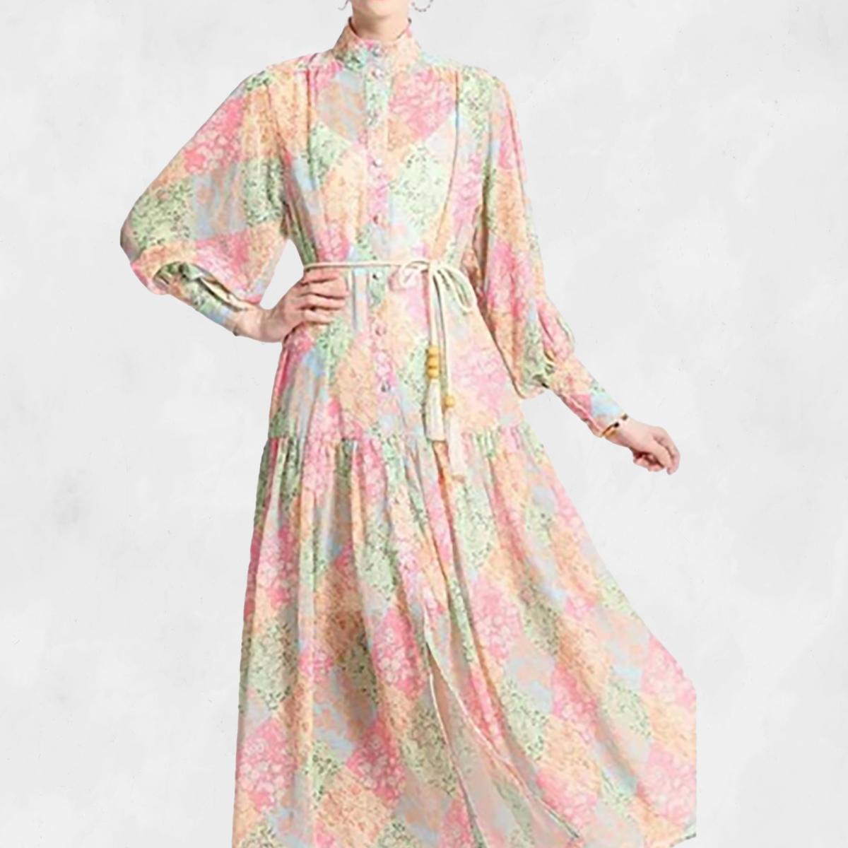 Eterna Long Sleeve High Neck Floral Dress Product Image