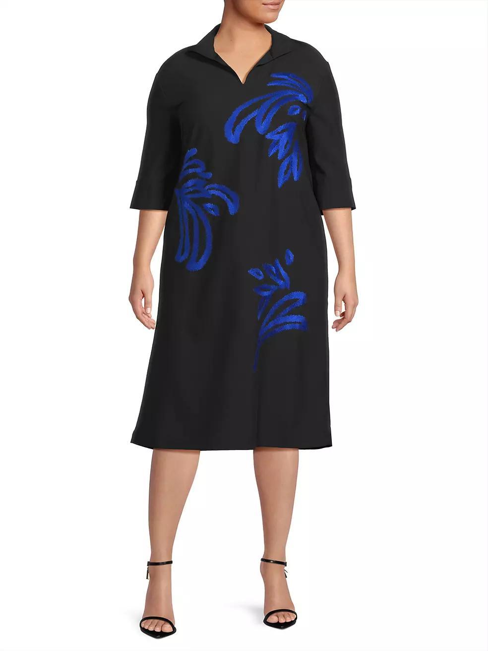 Embroidered Twill Shift Dress Product Image