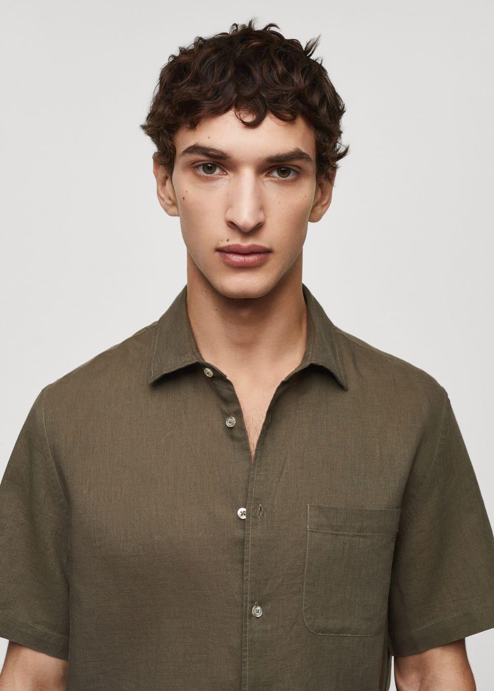 MANGO MAN - Regular-fit linen shirt with pocket khakiMen Product Image