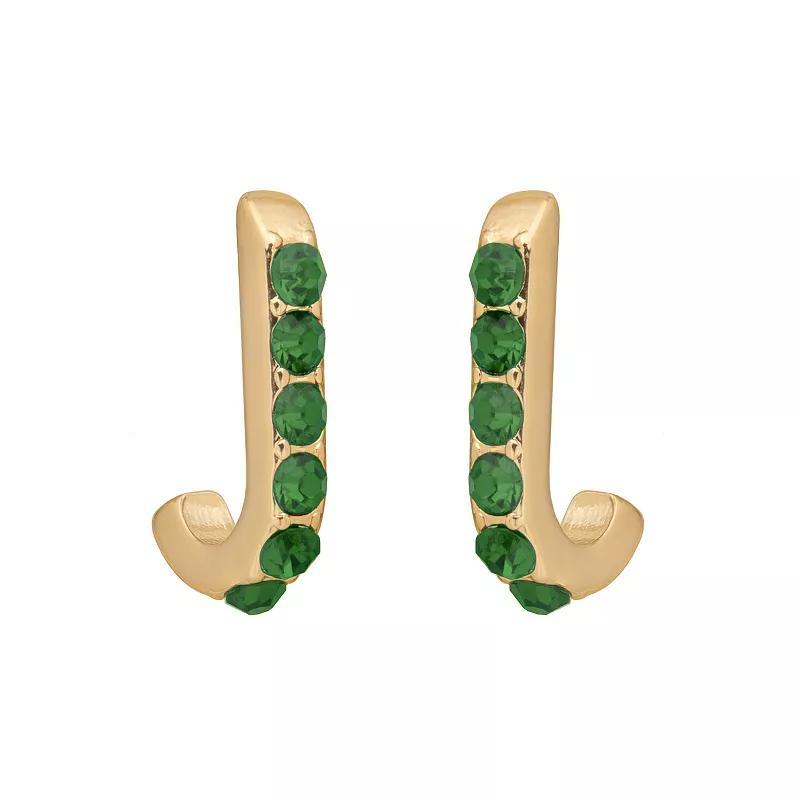 Emberly Gold Tone J Hoop Earrings, Womens, Green Product Image