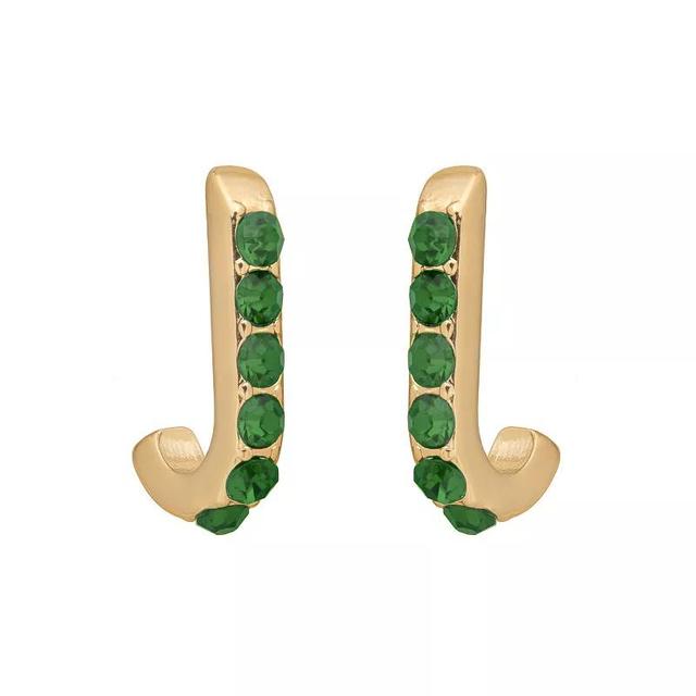 Emberly Gold Tone J Hoop Earrings, Womens, Green Product Image