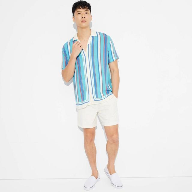 Mens Striped Short Sleeve Button-Down Shirt - Original Use Blue M Product Image