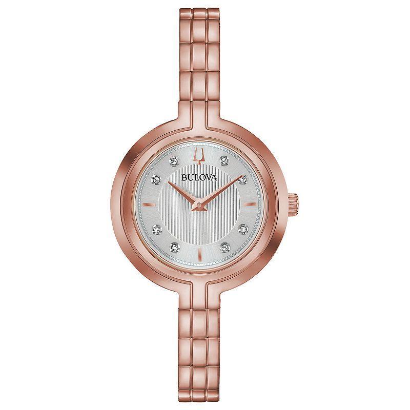 Bulova Womens Rhapsody Diamond Accent Rose Gold-Tone Stainless Steel Watch - 97P145 Pink Tone Product Image