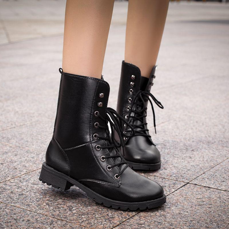 Faux Leather Lace-Up Short Boots product image