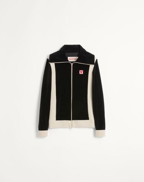 CHEZ VALENTINO TURTLENECK CHENILLE SWEATSHIRT WITH ZIPPER AND PATCH Product Image