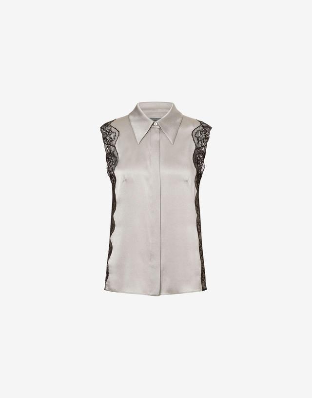 Satin shirt top with lace Product Image