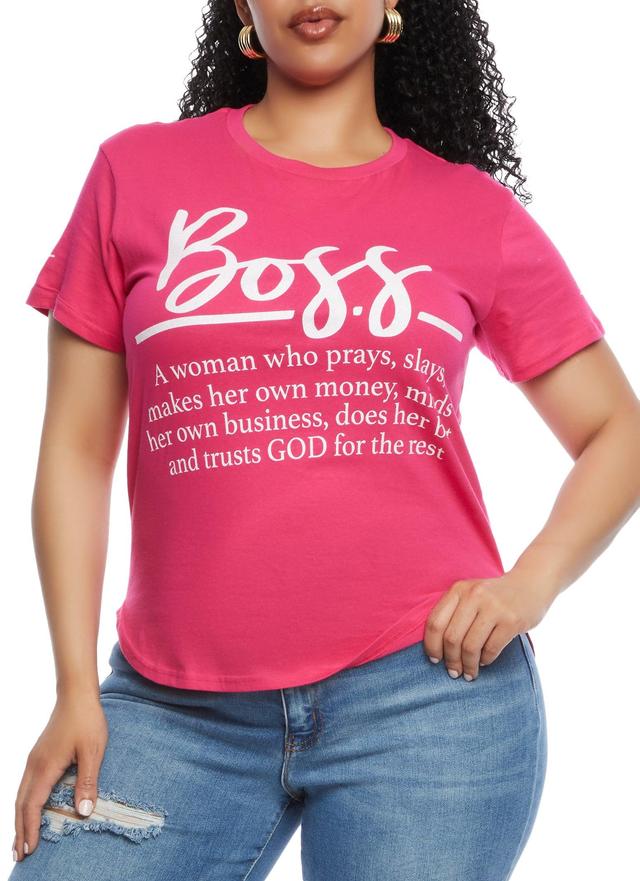 Womens Plus Size Boss Glitter Graphic High Low Tee Product Image