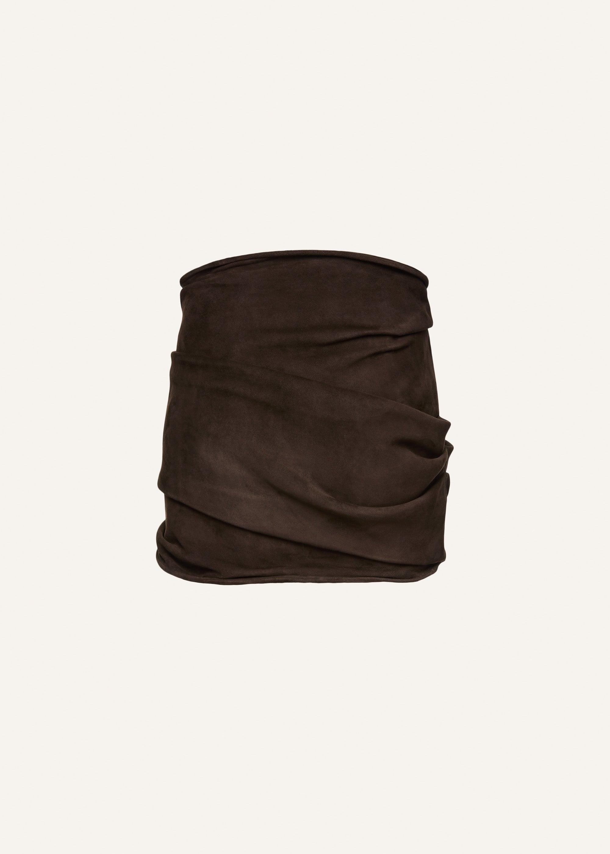 Draped suede mini skirt in brown Product Image