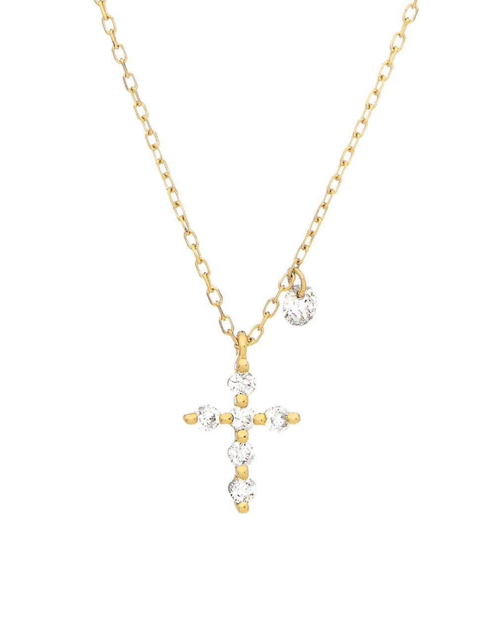 Womens 18K Yellow Gold & Diamond Cross Pendant Necklace Product Image