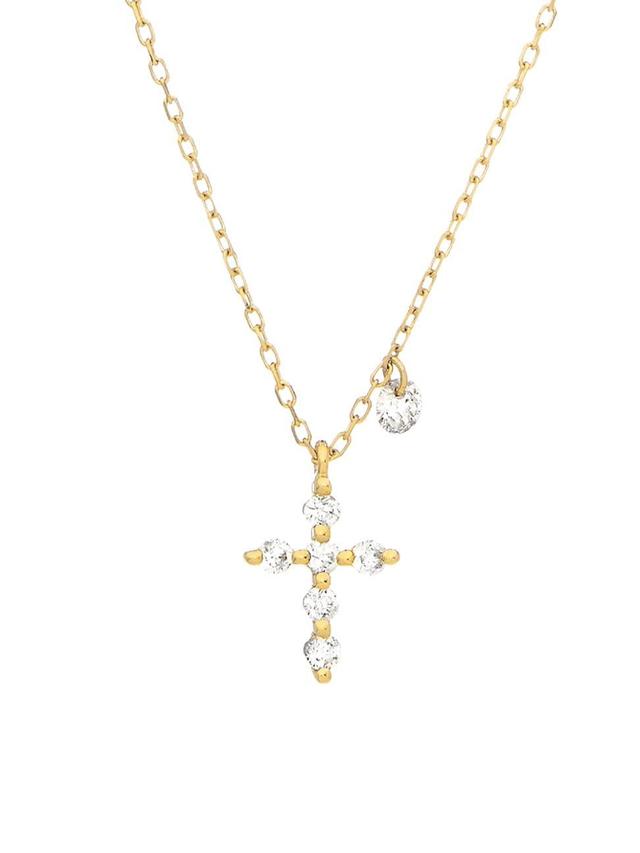 Womens 18K Yellow Gold & Diamond Cross Pendant Necklace Product Image