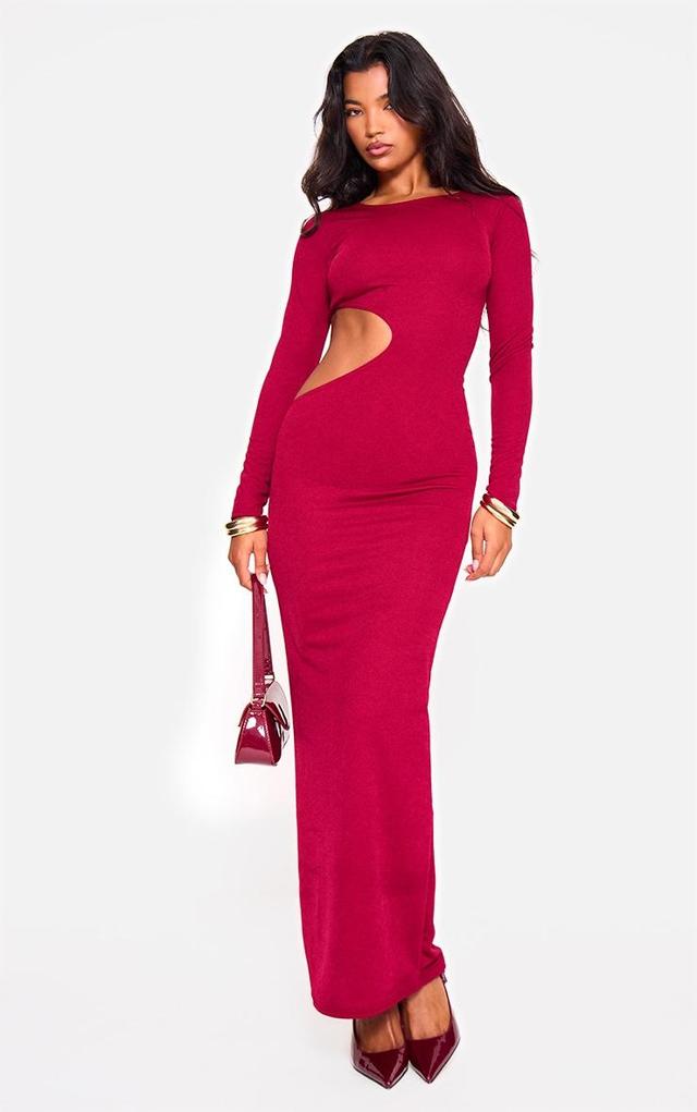 Dark Red Long Sleeve Cut Out Maxi Dress Product Image