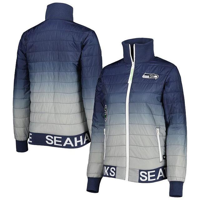 Womens The Wild Collective College Navy Seattle Seahawks Color Block Full-Zip Puffer Jacket - Navy Product Image