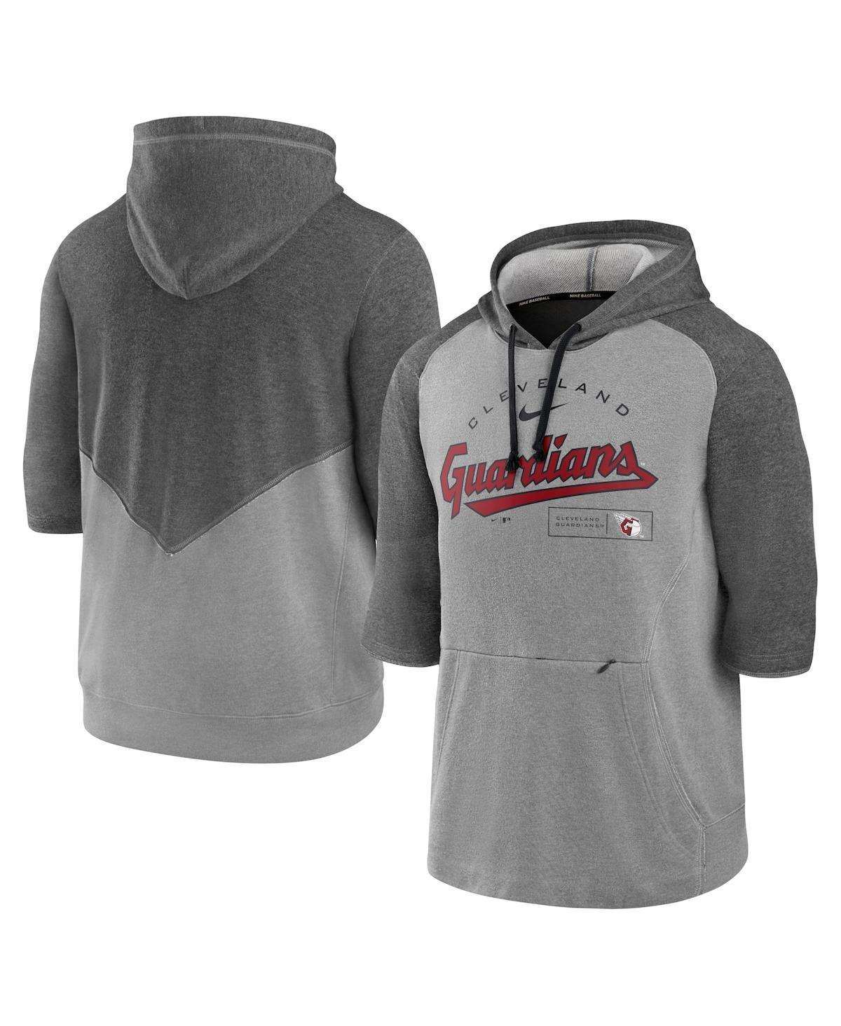 NIKE Heathered Charcoal/heathered Gray Cleveland Guardians Team Modern Arch 3/4 Sleeve Pullover Hood In Heathered Charcoal,heathered Gray Product Image