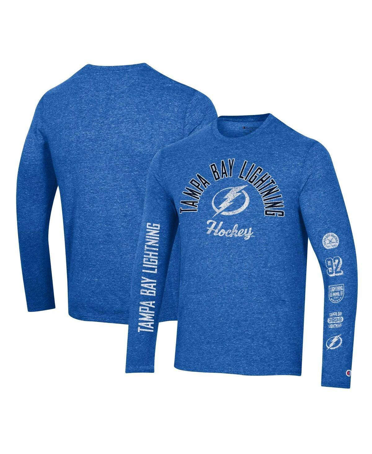 Mens Champion Heather Blue Tampa Bay Lightning Multi-Logo Tri-Blend Long Sleeve T-Shirt Product Image