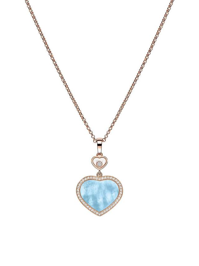 Womens Happy Hearts 18K Rose Gold, Turquoise Mother-Of-Pearl & 0.24 TCW Diamond Pendant Necklace Product Image