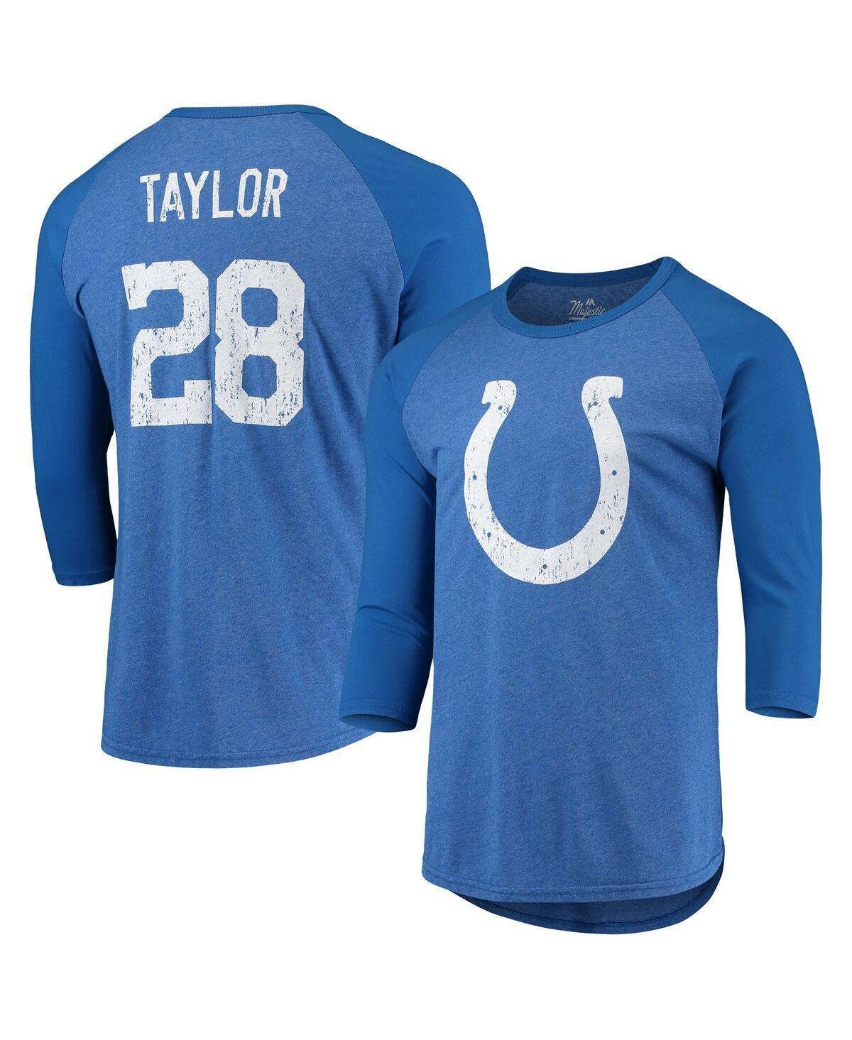 Mens Majestic Threads Jonathan Taylor Royal Indianapolis Colts Name and Number Team Colorway Tri-Blend 3/4 Raglan Sleeve Player T-shirt Product Image