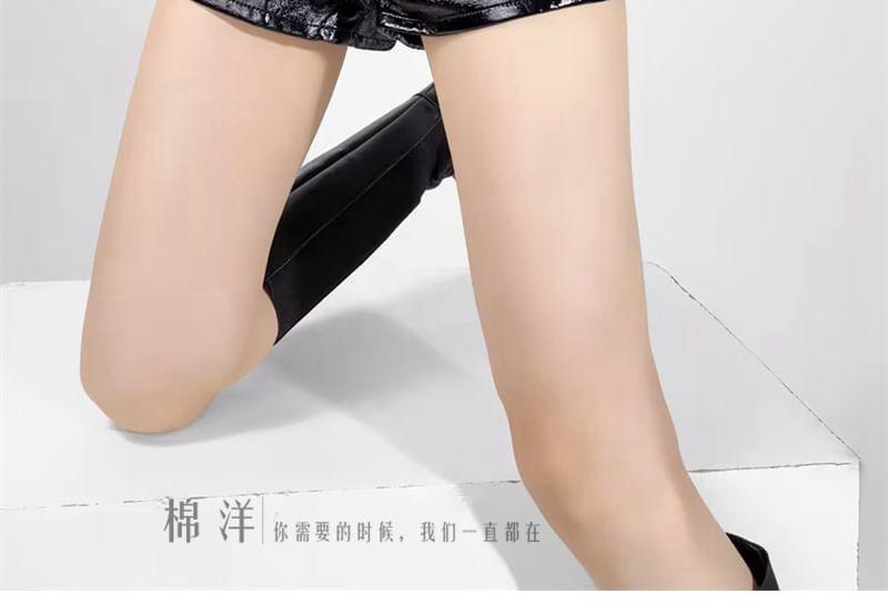 High Waist Plain Faux Leather Shorts Product Image