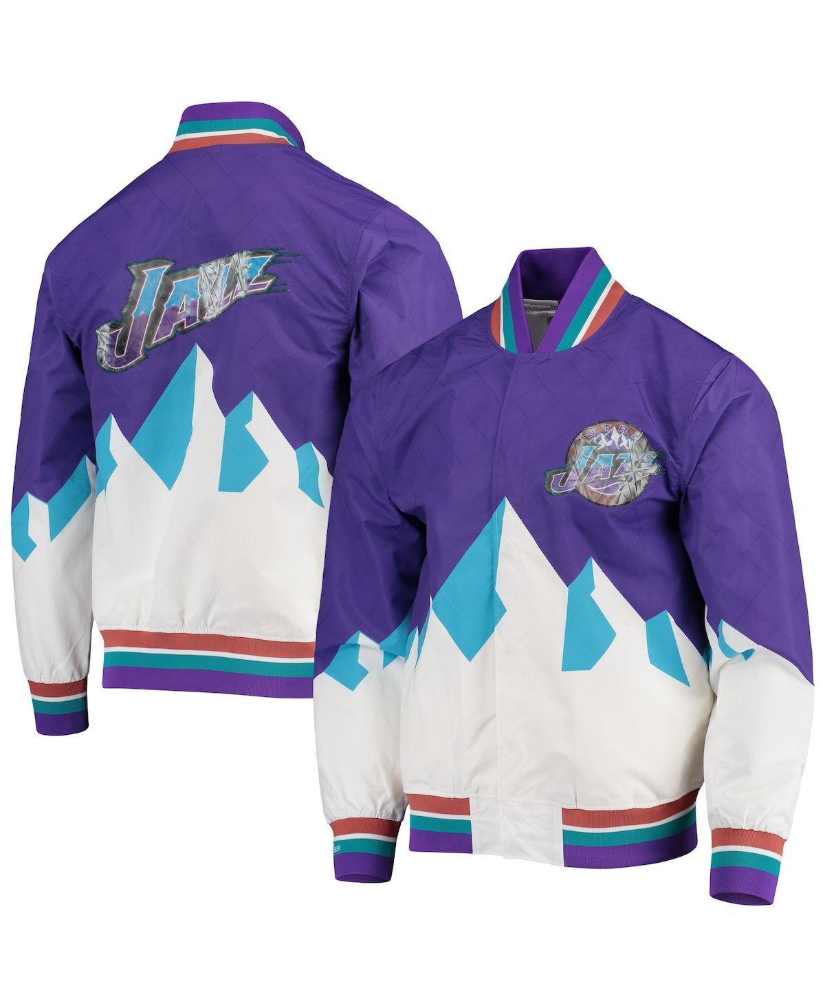 Mens Utah Jazz Purple Mitchell & Ness Hardwood Classics 75th Anniversary Authentic Warmup Full-Snap Jacket Product Image