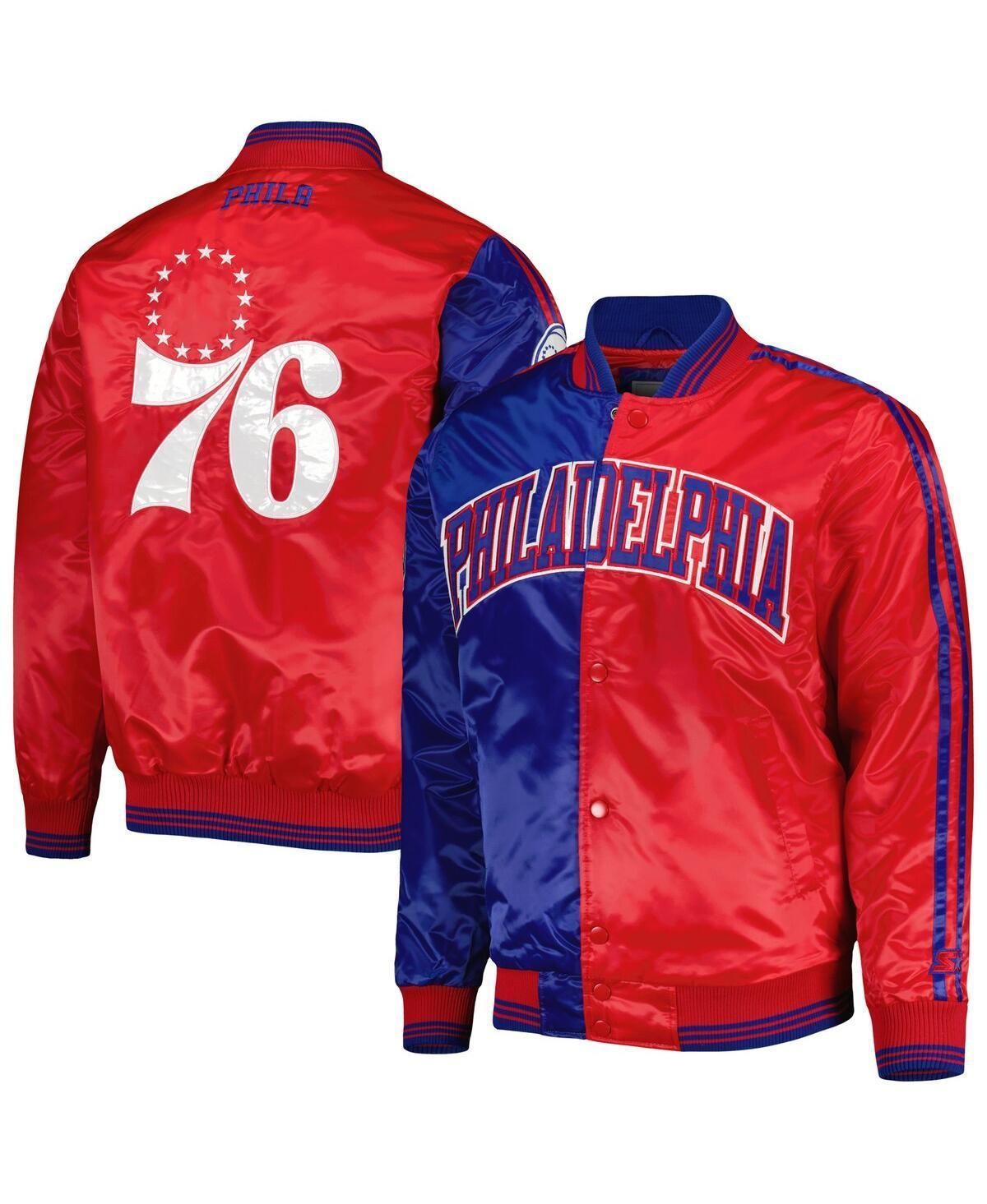 Mens Starter Royal/Red Philadelphia 76ers Fast Break Satin Full-Snap Jacket Product Image