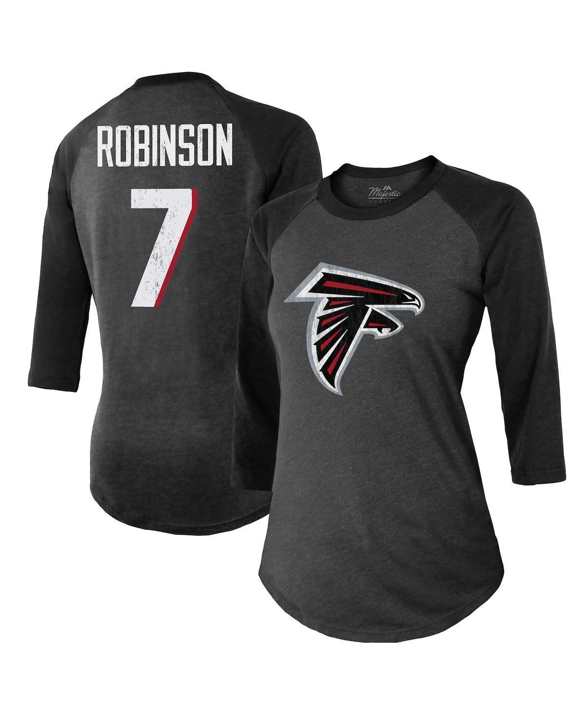 Womens Majestic Threads Bijan Robinson Black Atlanta Falcons 3/4 Sleeve Raglan Tri-Blend Player Name and Number T-shirt Product Image