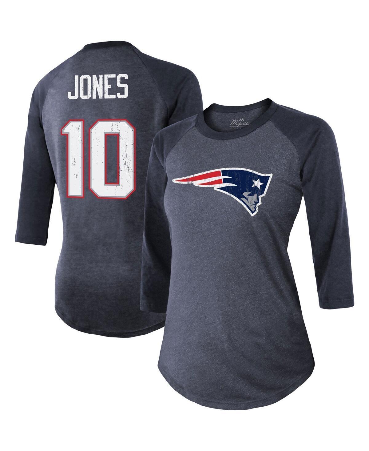 Womens Majestic Threads Mac Jones Navy New England Patriots Player Name and Number Raglan Tri-Blend 3/4-Sleeve T-shirt Product Image