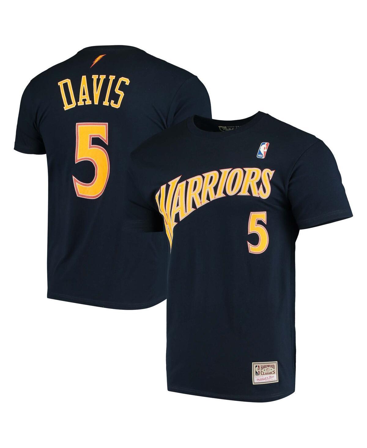 Mens Mitchell & Ness Baron Davis Navy Gold State Warriors Hardwood Classics Stitch Name and Number T-shirt Product Image