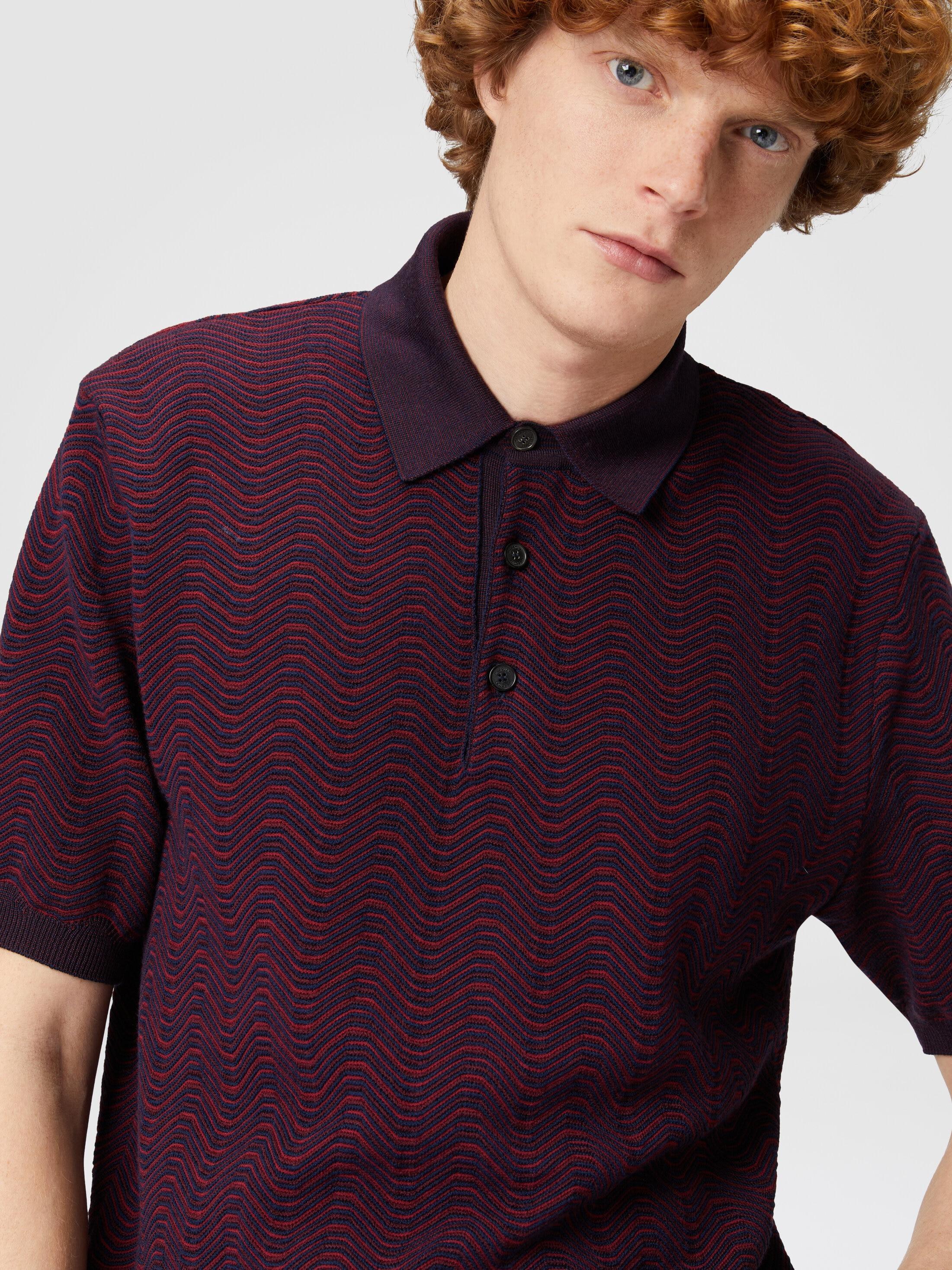 Virgin wool and viscose polo shirt with wave motif Product Image