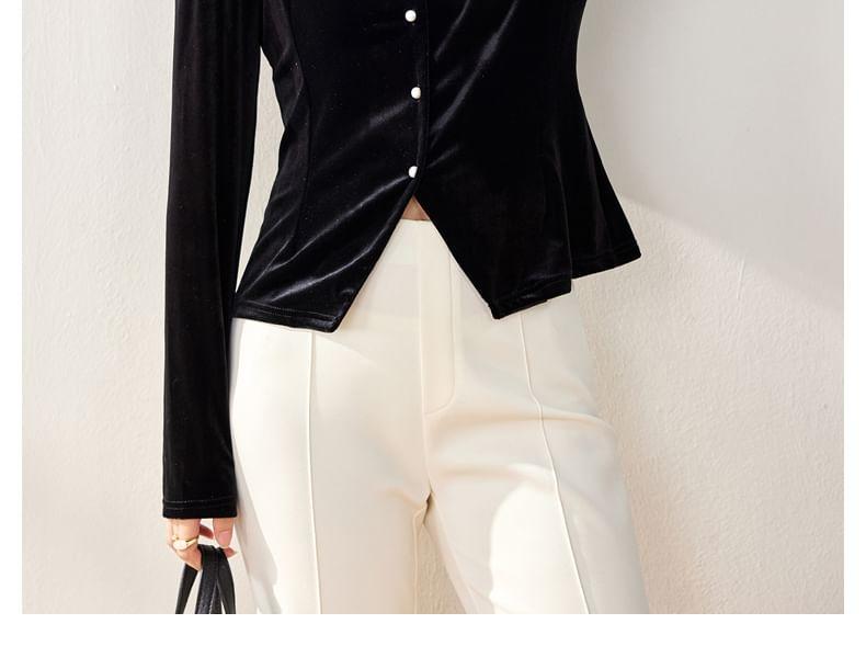 Long-Sleeve V-Neck Lace Panel Top Product Image