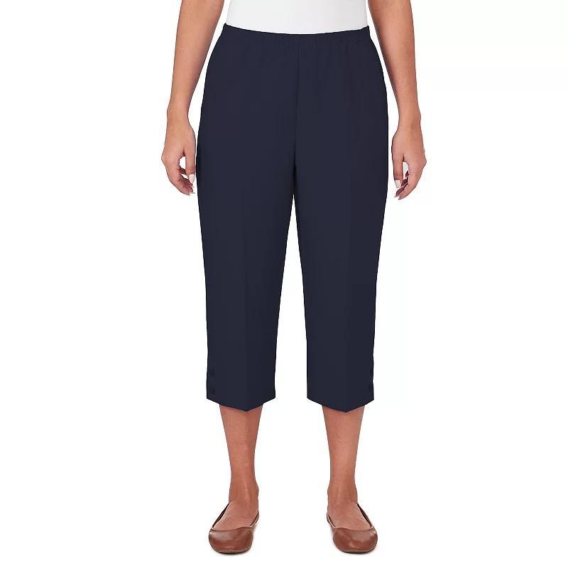 Petite Alfred Dunner Stretch Waist Button Hem Accord Capri Pants, Womens Blue Product Image