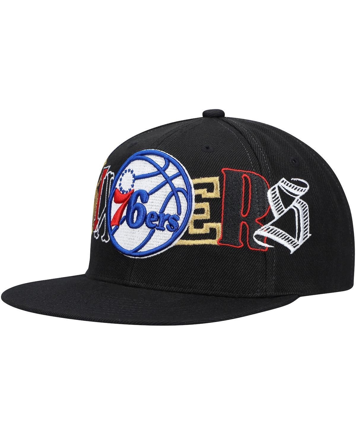 Mens Mitchell & Ness Black Philadelphia 76ers Hype Type Snapback Hat Product Image