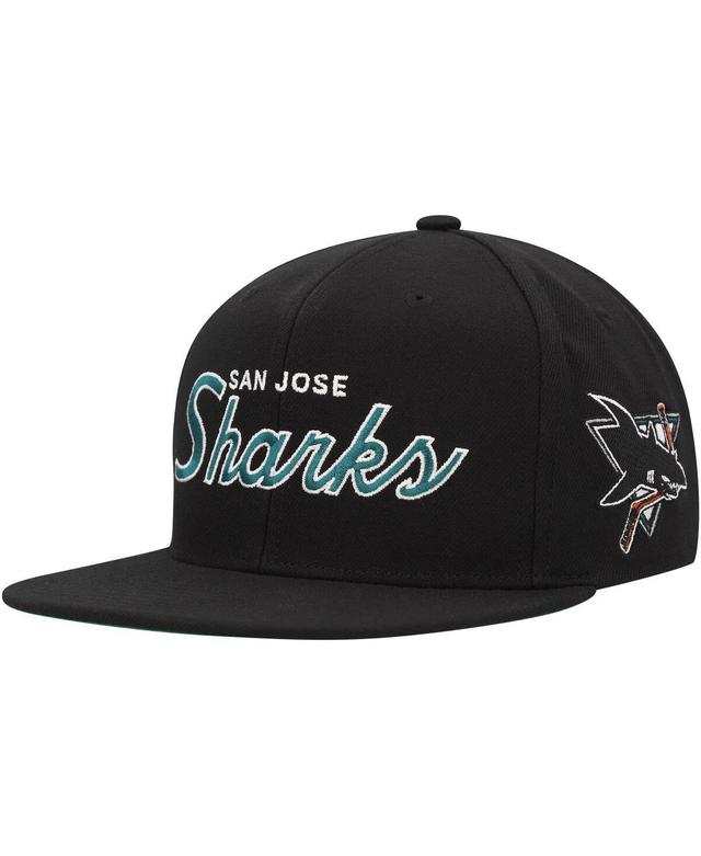 Mens Mitchell & Ness Black San Jose Sharks Core Team Script 2.0 Snapback Hat Product Image