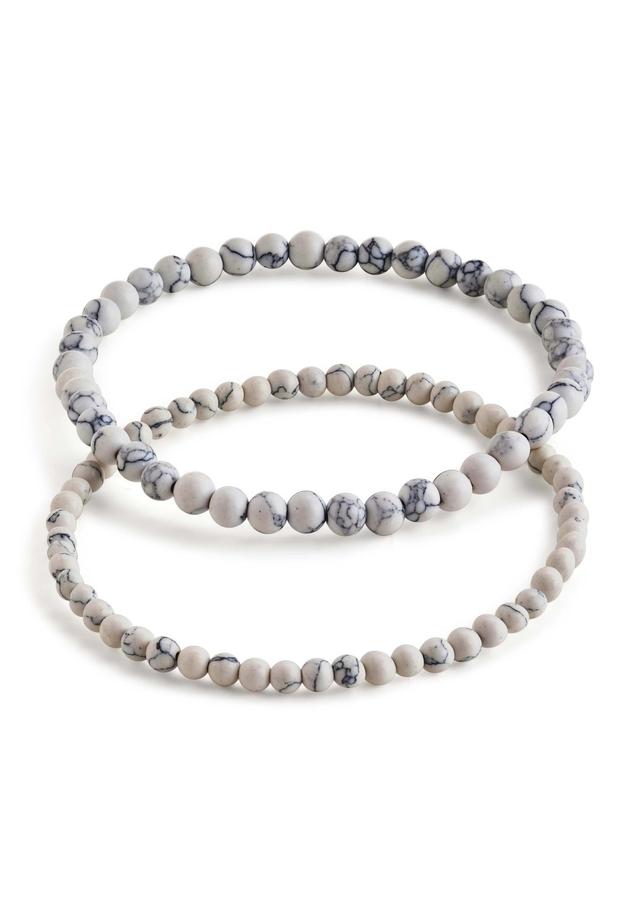 White Howlite Beaded Stretch Bracelet Set Product Image