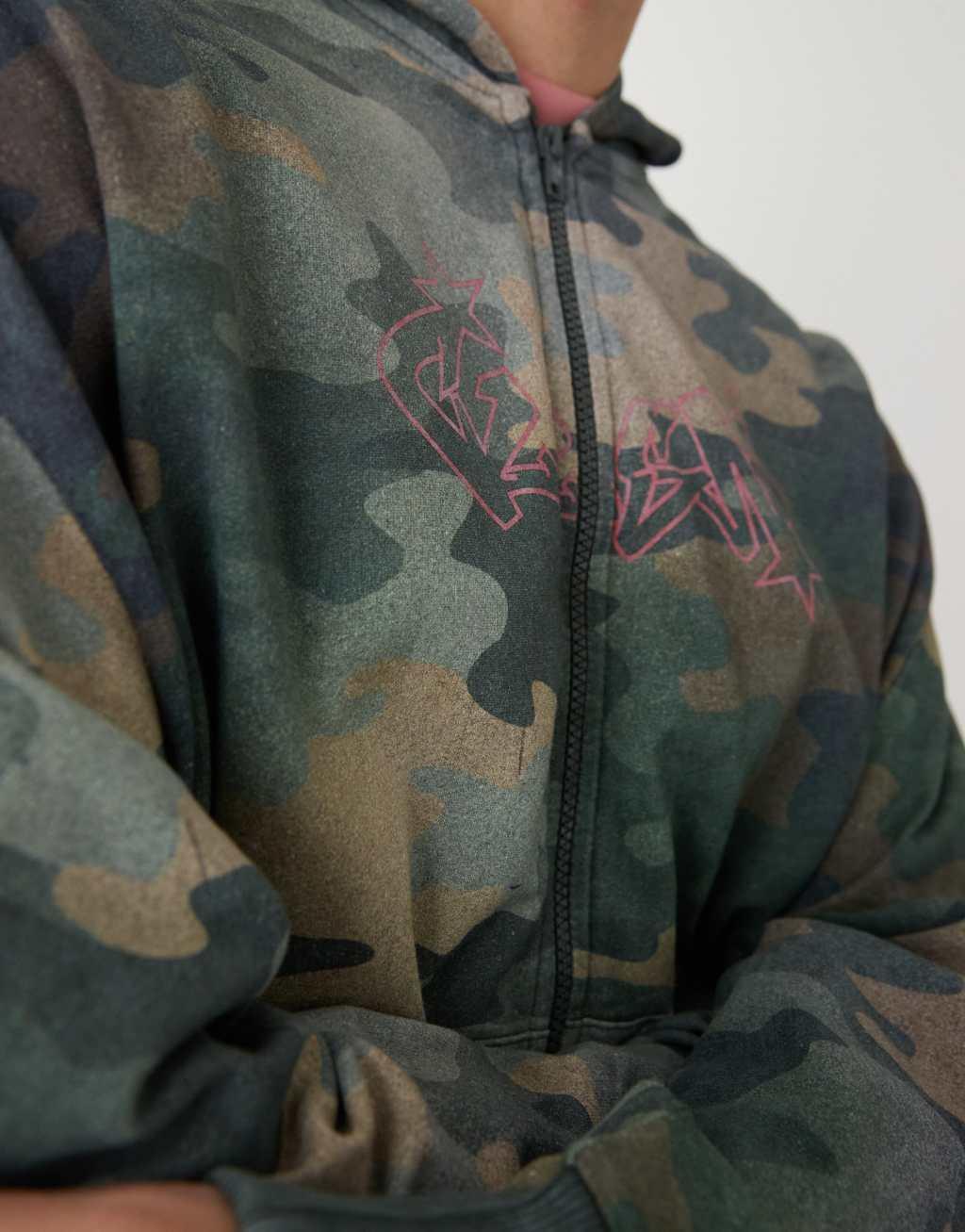 COLLUSION Boxy fit hoodie in camo print in lightweight jersey Product Image