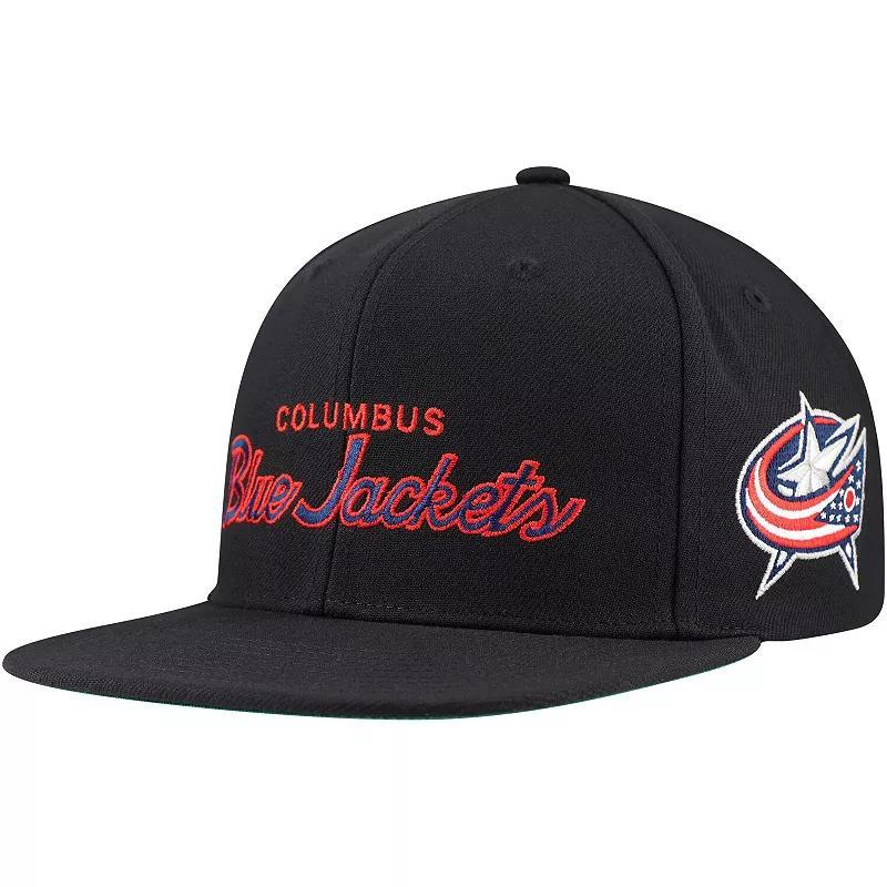 Mens Mitchell & Ness Black Columbus Blue Jackets Core Team Script 2.0 Snapback Hat Product Image