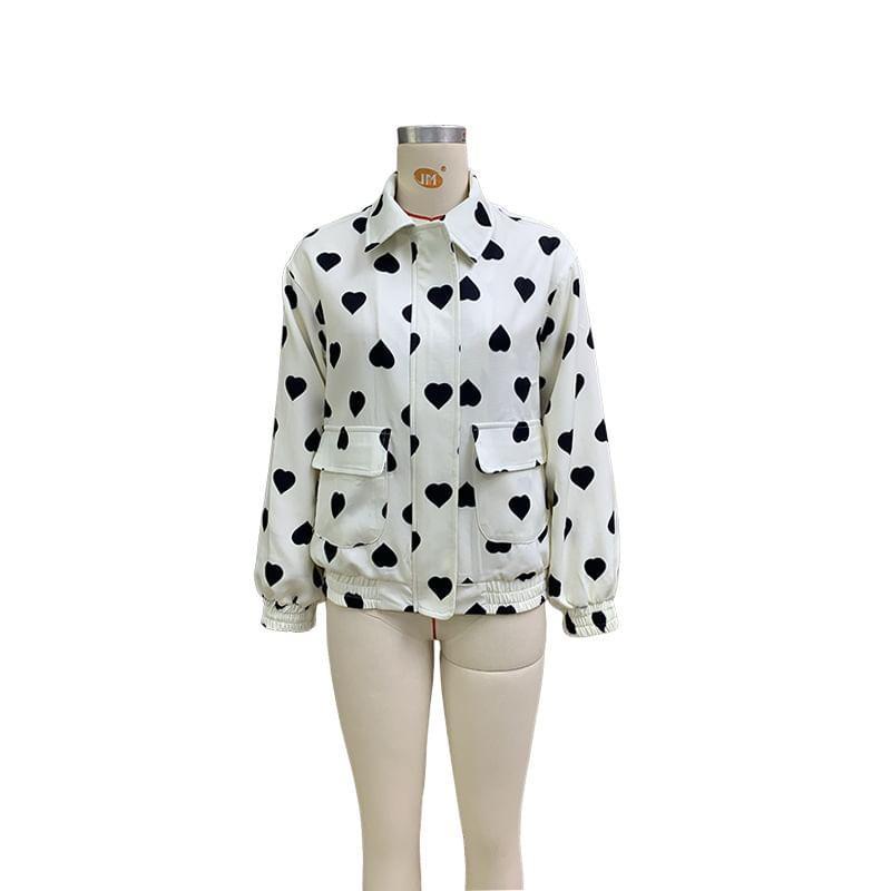 Heart Print Zip-Up Jacket Product Image