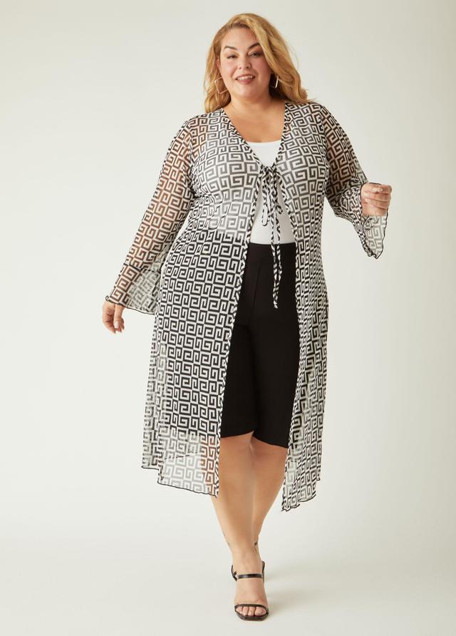 Plus Size Greek Key Mesh Duster Ashley Stewart Product Image