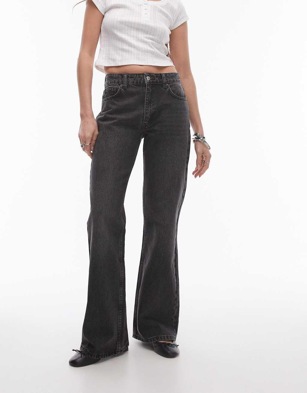 Topshop mid rise 90s flare jeans in washed black Product Image