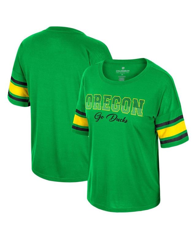 Womens Colosseum Green Oregon Ducks Im Gliding Here Rhinestone T-shirt Product Image