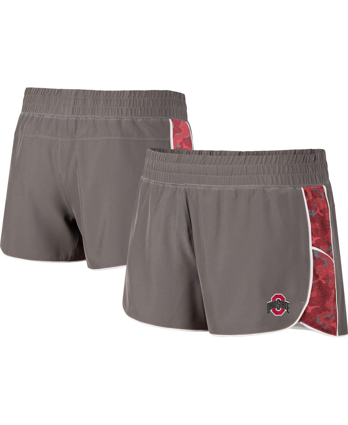 Womens Colosseum Gray and Red Wisconsin Badgers Pamela Lined Shorts - Gray Product Image