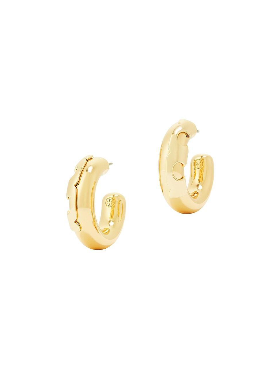 Womens 18K Gold-Plated & Crystal Essential Hoop Earrings Product Image