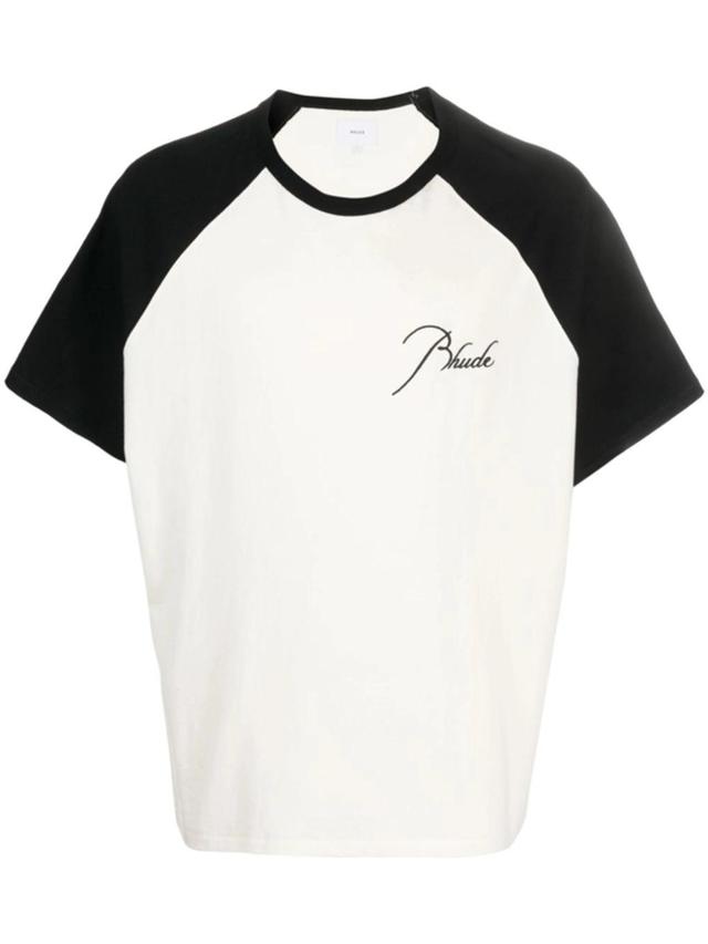 Logo-embroidered Cotton T-shirt In White,black Product Image