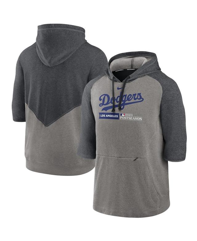 Mens Nike Heather Gray Los Angeles Dodgers 2023 Postseason Authentic Collection Flux Three-Quarter Sleeve Pullover Hoodie Product Image