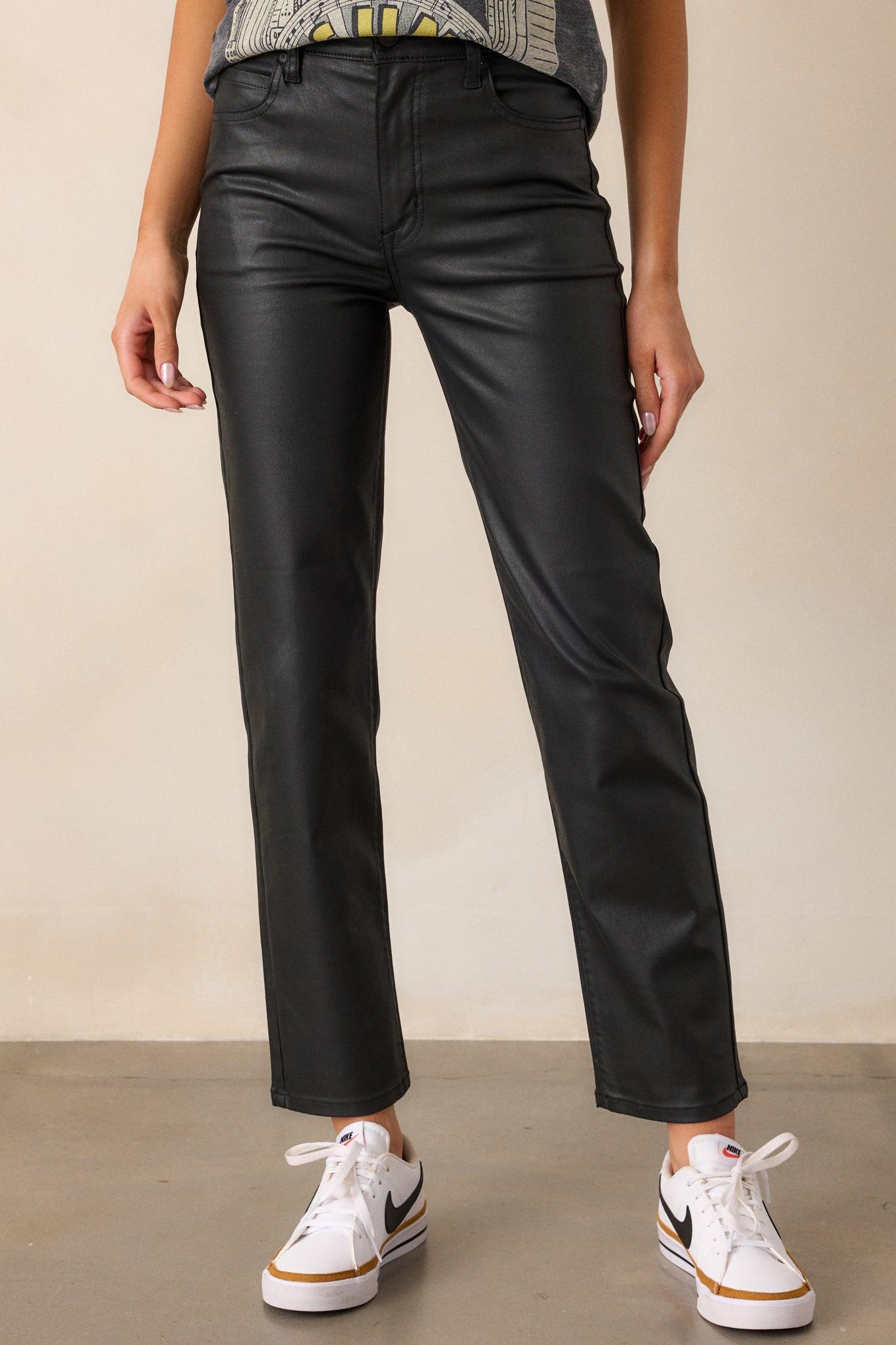 Emerging Love Black Faux Leather Straight Leg Pants Product Image