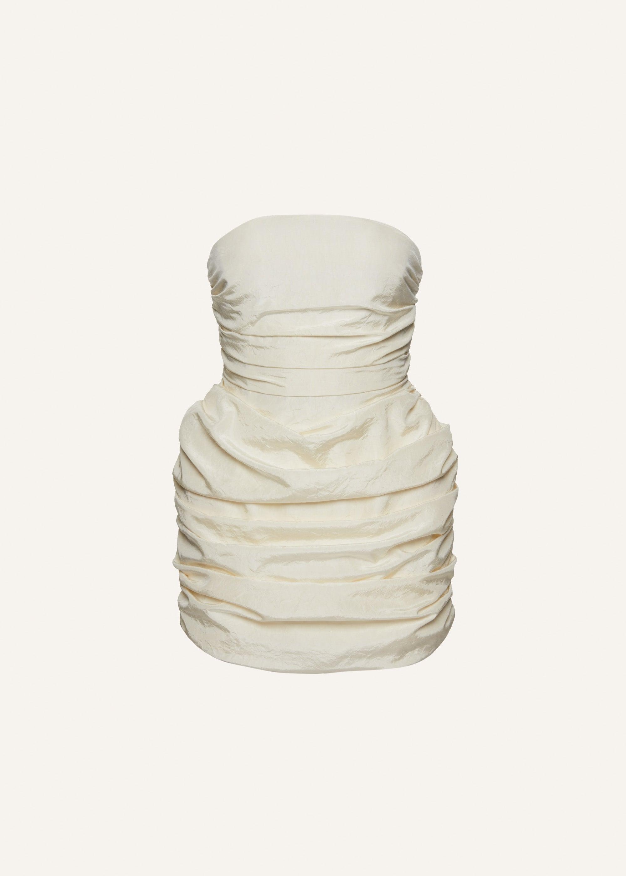 Strapless crinkle silk mini dress in cream Product Image