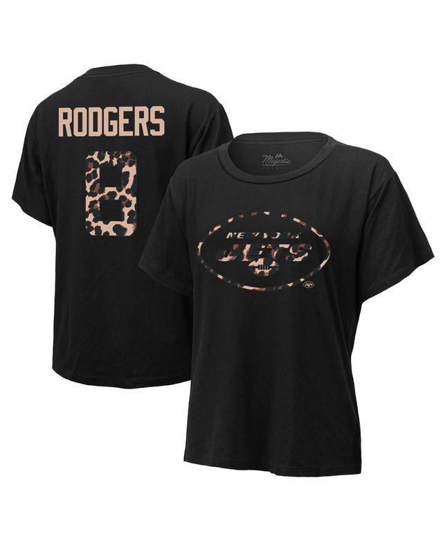 Womens Majestic Threads Aaron Rodgers Black New York Jets Leopard Player Name and Number Tri-Blend T-shirt Product Image