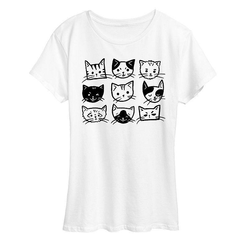 Womens Cat Faces Grid Graphic Tee White Product Image