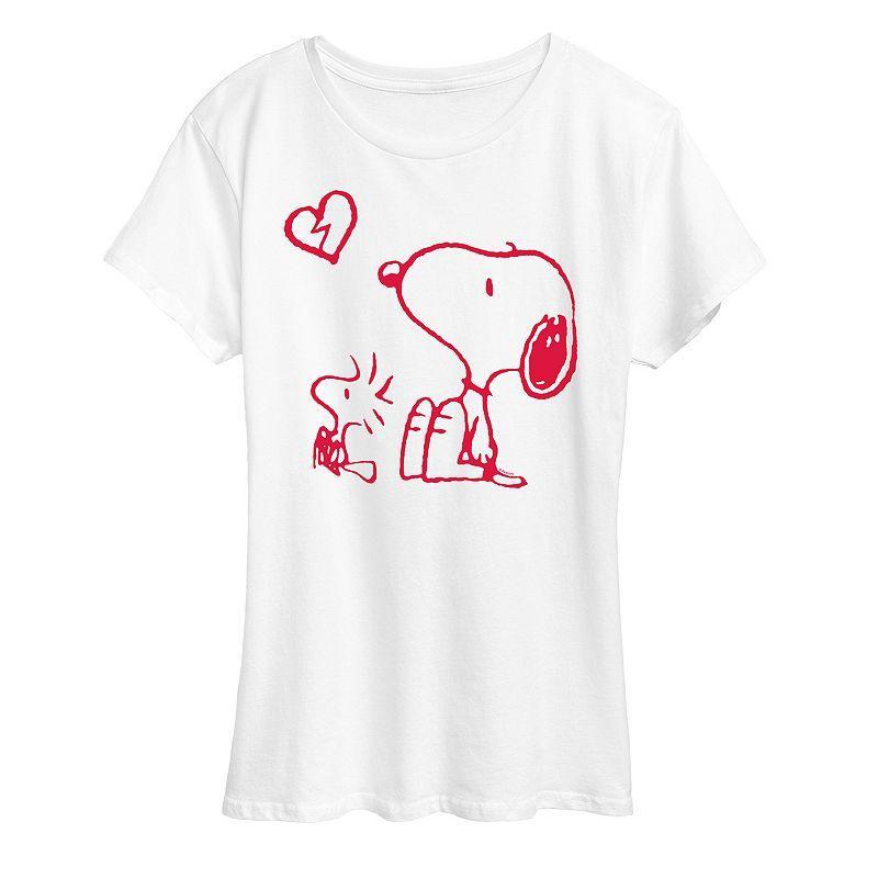 Womens Peanuts Snoopy & Woodstock Broken Heart Graphic Tee Med Grey Product Image